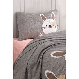 Eponj Home EP-024767 Baskılı Tavşancık Açık Kahve Gri Pembe Tek Kişilik Pike Seti