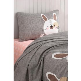Eponj Home EP-024767 Baskılı Tavşancık Açık Kahve Gri Pembe Tek Kişilik Pike Seti