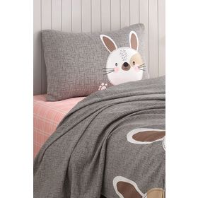 Eponj Home EP-024767 Baskılı Tavşancık Açık Kahve Gri Pembe Tek Kişilik Pike Seti