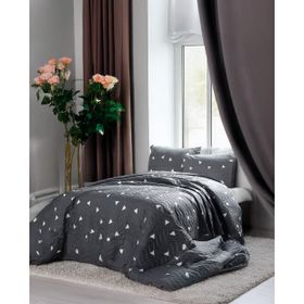 Eponj Home EP-025996 Kapitone Tek Kişilik Üçgen Gri Yatak Örtüsü Seti