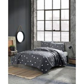 Eponj Home EP-025996 Kapitone Tek Kişilik Üçgen Gri Yatak Örtüsü Seti