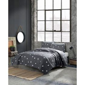 Eponj Home EP-025996 Kapitone Tek Kişilik Üçgen Gri Yatak Örtüsü Seti