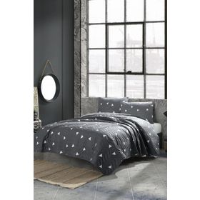 Eponj Home EP-025996 Kapitone Tek Kişilik Üçgen Gri Yatak Örtüsü Seti