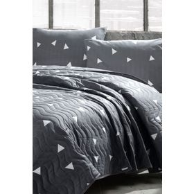 Eponj Home EP-025996 Kapitone Tek Kişilik Üçgen Gri Yatak Örtüsü Seti