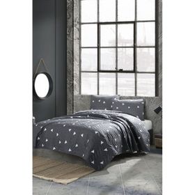 Eponj Home EP-025996 Kapitone Tek Kişilik Üçgen Gri Yatak Örtüsü Seti
