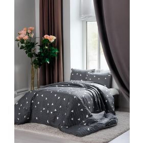 Eponj Home EP-025996 Kapitone Tek Kişilik Üçgen Gri Yatak Örtüsü Seti