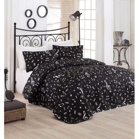 Eponj Home Kapitone Çift Kişilik B&w Melodiy Siyah Yatak Örtüsü Seti