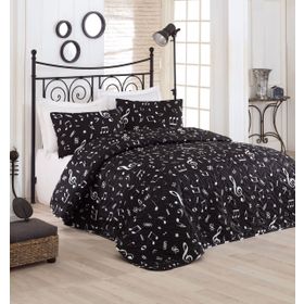 Eponj Home Kapitone Çift Kişilik B&w Melodiy Siyah Yatak Örtüsü Seti