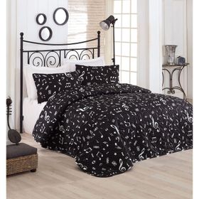 Eponj Home Kapitone Çift Kişilik B&w Melodiy Siyah Yatak Örtüsü Seti