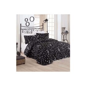 Eponj Home Kapitone Çift Kişilik B&w Melodiy Siyah Yatak Örtüsü Seti