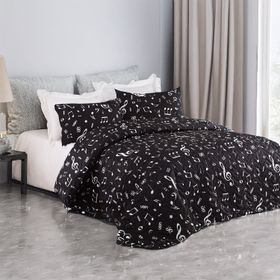 Eponj Home Kapitone Çift Kişilik B&w Melodiy Siyah Yatak Örtüsü Seti