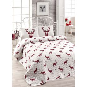 Eponj Home Kapitone Çift Kişilik Geyik Bordo Yatak Örtüsü Seti