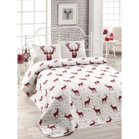 Eponj Home Kapitone Çift Kişilik Geyik Bordo Yatak Örtüsü Seti
