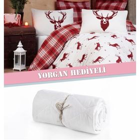Eponj Home Kapitone Çift Kişilik Geyik Bordo Yatak Örtüsü Seti