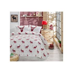 Eponj Home Kapitone Çift Kişilik Geyik Bordo Yatak Örtüsü Seti