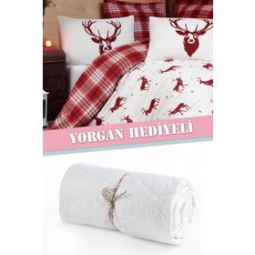 Eponj Home Kapitone Çift Kişilik Geyik Bordo Yatak Örtüsü Seti