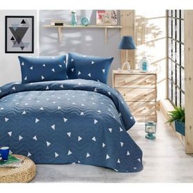 Eponj Home Kapitone Çift Kişilik Üçgen K.Bulut Mavi Yatak Örtüsü Seti