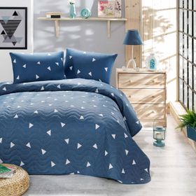 Eponj Home Kapitone Çift Kişilik Üçgen K.Bulut Mavi Yatak Örtüsü Seti