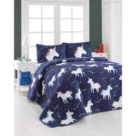 Eponj Home Kapitone Magic Unicorn Lacivert Çift Kişilik Yatak Örtüsü Seti