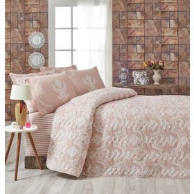 Eponj Home Kapitone Pure Pudra Çift Kişilik Yatak Örtüsü Seti