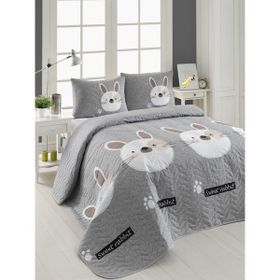 Eponj Home Kapitone Tavşancık Açık Kahve Gri Pembe Çift Kişilik Yatak Örtüsü Seti