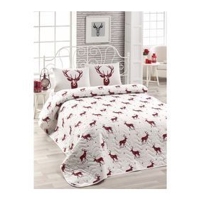 Eponj Home Kapitone Tek Kişilik Geyik Bordo Yatak Örtüsü Seti
