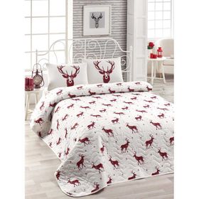 Eponj Home Kapitone Tek Kişilik Geyik Bordo Yatak Örtüsü Seti