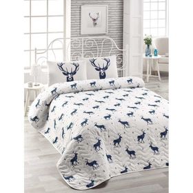 Eponj Home Kapitone Tek Kişilik Geyik Lacivert Yatak Örtüsü Seti
