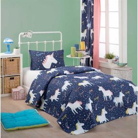 Eponj Home Kapitone Tek Kişilik Magicunicorn Lacivert Yatak Örtüsü Seti