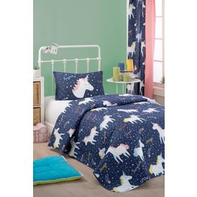 Eponj Home Kapitone Tek Kişilik Magicunicorn Lacivert Yatak Örtüsü Seti