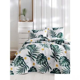 Eponj Home Kapitone Tek Kişilik Monstera Yeşil Yatak Örtüsü Seti