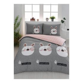 Eponj Home Mature Çift Kişilik Tavşancık Açık Kahve-Gri-Pembe Nevresim Takımı