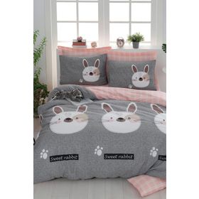 Eponj Home Mature Çift Kişilik Tavşancık Açık Kahve-Gri-Pembe Nevresim Takımı