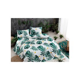 Eponj Home Monstera Yeşil Çift Kişilik Baskılı Pike Takımı