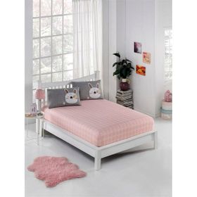 Eponj Home Pes Lastikli Tek Kişilik Tavşancık Açık Kahve Gri Pembe Çarşaf Seti