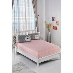 Eponj Home Pes Lastikli Tek Kişilik Tavşancık Açık Kahve Gri Pembe Çarşaf Seti