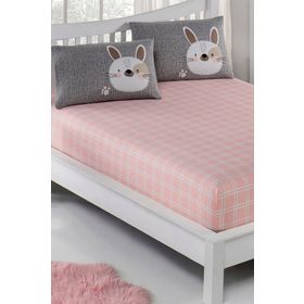 Eponj Home Pes Lastikli Tek Kişilik Tavşancık Açık Kahve Gri Pembe Çarşaf Seti