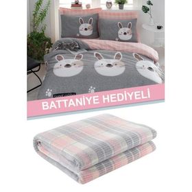 Eponj Home Tavşancık Açık Kahve Gri Pembe Çift Kişilik Nevresim Takımı
