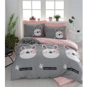 Eponj Home Tavşancık Açık Kahve Gri Pembe Çift Kişilik Nevresim Takımı