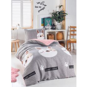 Eponj Home Tavşancık Açık Kahve Gri Pembe Junior Tek Kişilik Nevresim Seti