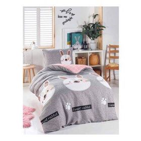Eponj Home Tavşancık Açık Kahve Gri Pembe Junior Tek Kişilik Nevresim Seti
