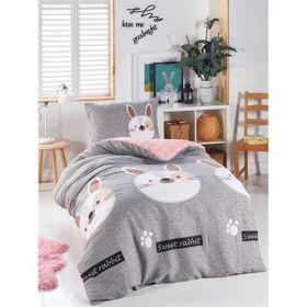 Eponj Home Tavşancık Açık Kahve Gri Pembe Junior Tek Kişilik Nevresim Seti
