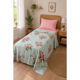 Eponj Home Yalçın Kuşlar Baskılı Mavi Doğal Tek Kişilik Pike