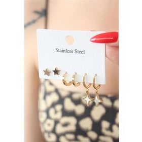 Erb 316L Çelik Gold Renk Yıldız Model Kadın Küpe Seti