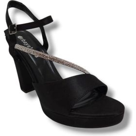Erbay 341-25 Siyah Saten Şerit Taşlı Yüksek Topuk Kadın Sandalet