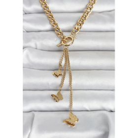 Erbilden ERB 316L Çelik Gold Renk Kelebek Sallantılı Kadın Kolye