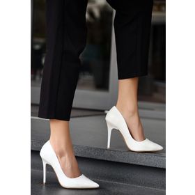 Erbilden Hillar Beyaz Cilt Stiletto Ayakkabı