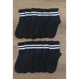 Erceys 3-4 Yaş Siyah Çocuk 12 Çift Premium Seri Burun Dikişsiz Pamuklu Kolej Yarım Konç Çorap