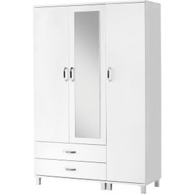 Erezoğulları 120x46x189 cm Beyaz 3 Kapılı 2 Çekmeceli Aynalı Gardırop