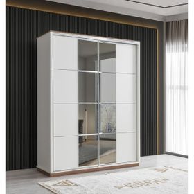 Erezoğulları 165x60x214 Beyaz Efsane Sürgülü Aynalı Beyaz Gardırop